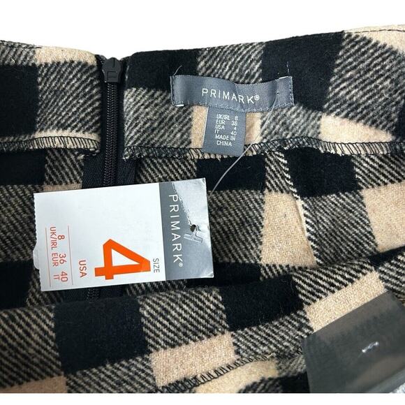 Primark Buffalo Plaid Mini Skirt Sz 4 Wool Blend Back Seam Zipper New - Picture 6 of 8